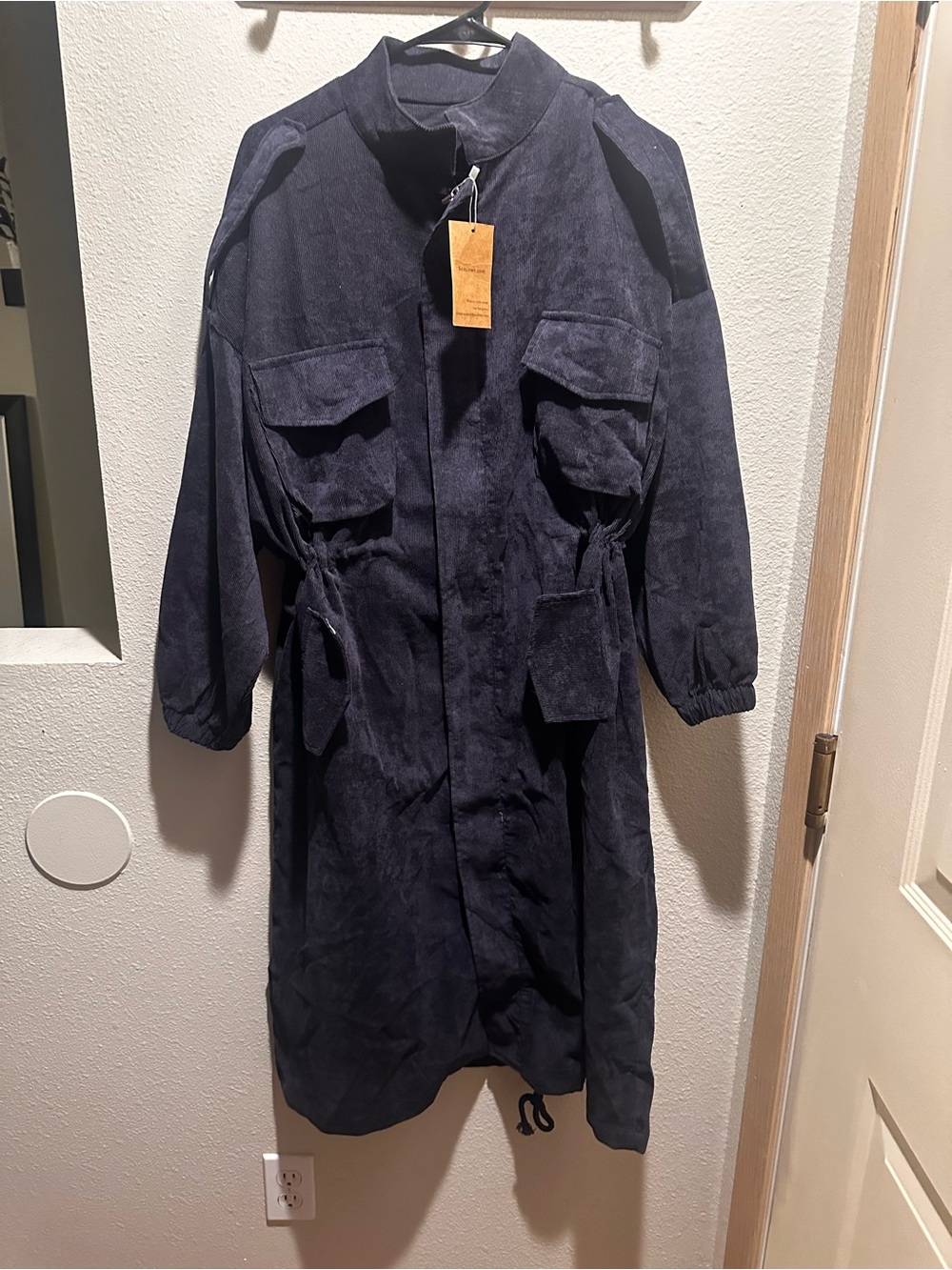Women's Military-Style Long Field Coat in Navy